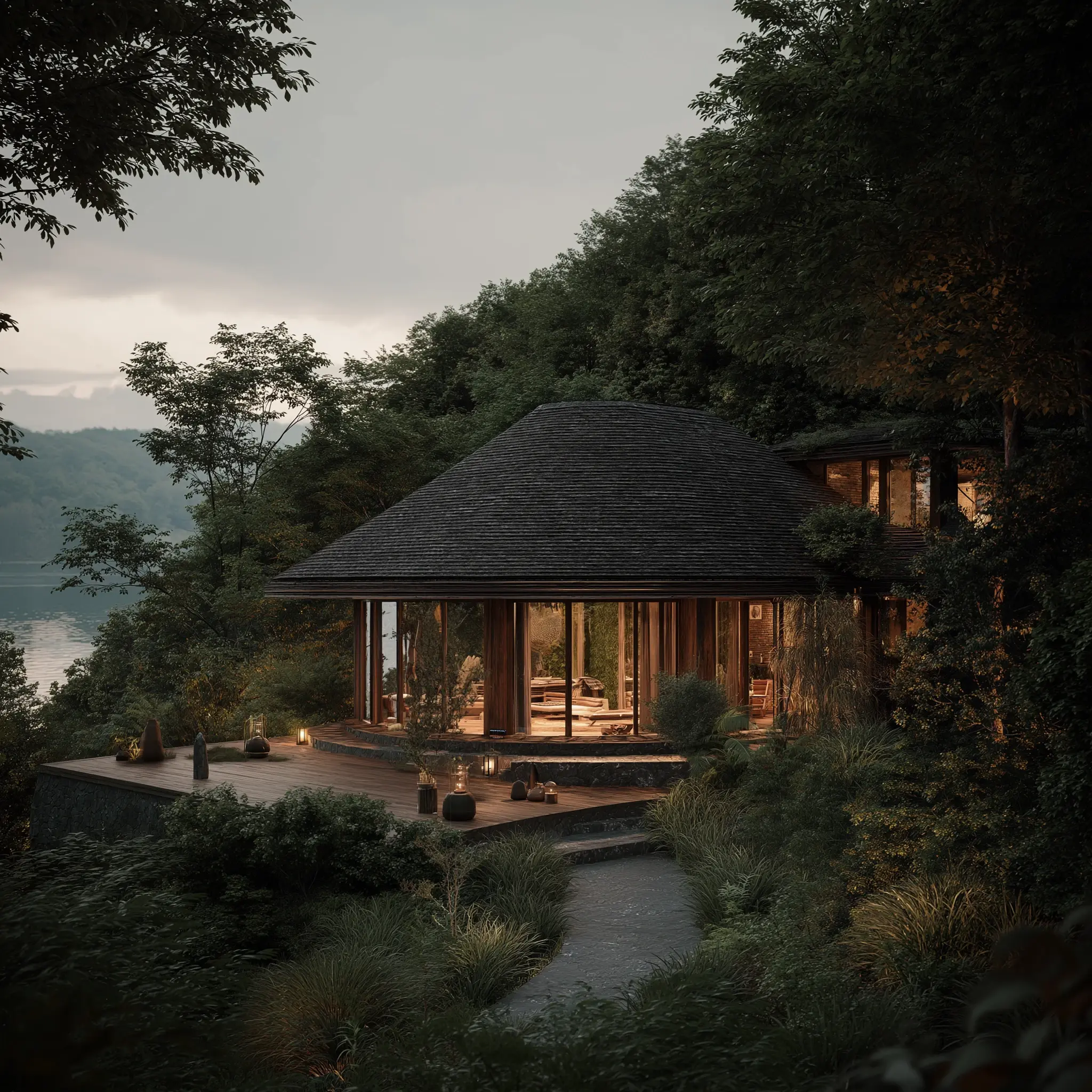 Candidasa pavilion nestled in lush hillside greenery